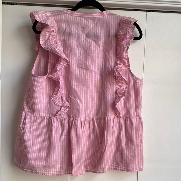 Loft Pink Striped Ruffle Top - Picture 2 of 3